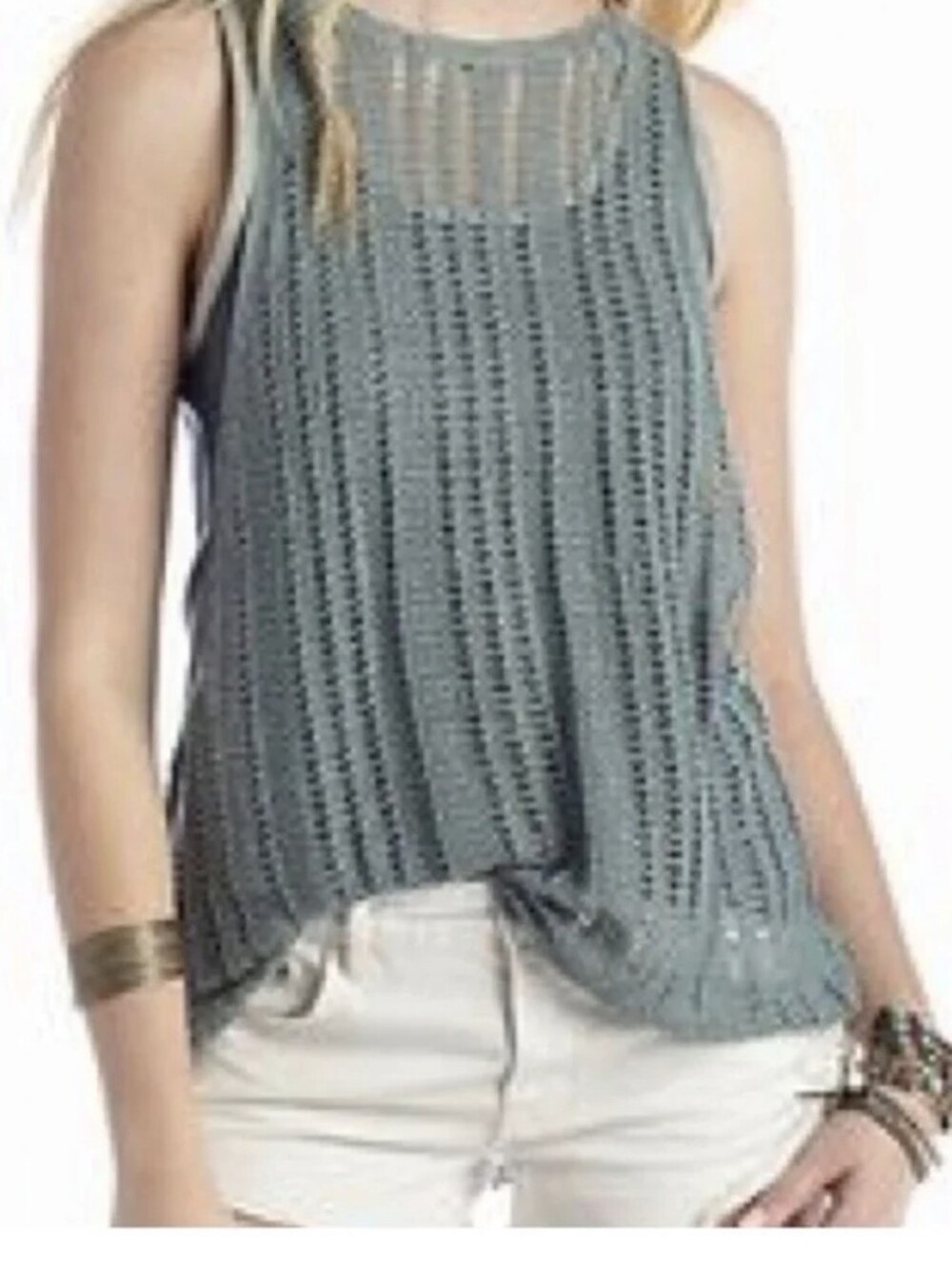 Free People Double Take Crochet Layered Tank Top Dusty Blue Size XS